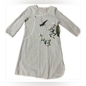 Embroidered Bird and Floral Dress Qi Pao Tea Dress Cheongsam Medium